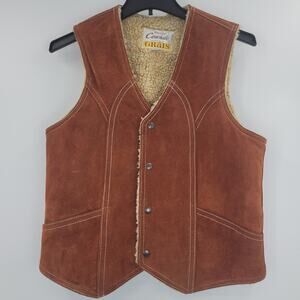 Vintage Genuine Suede Sherpa Lined Cowhide Leather Vest Rust Color Size M
